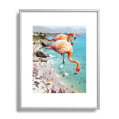 83 Oranges Flamingos on the Beach Wildlife Metal Framed Art Print