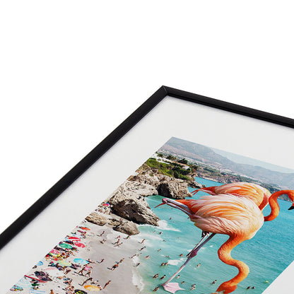 83 Oranges Flamingos on the Beach Wildlife Metal Framed Art Print