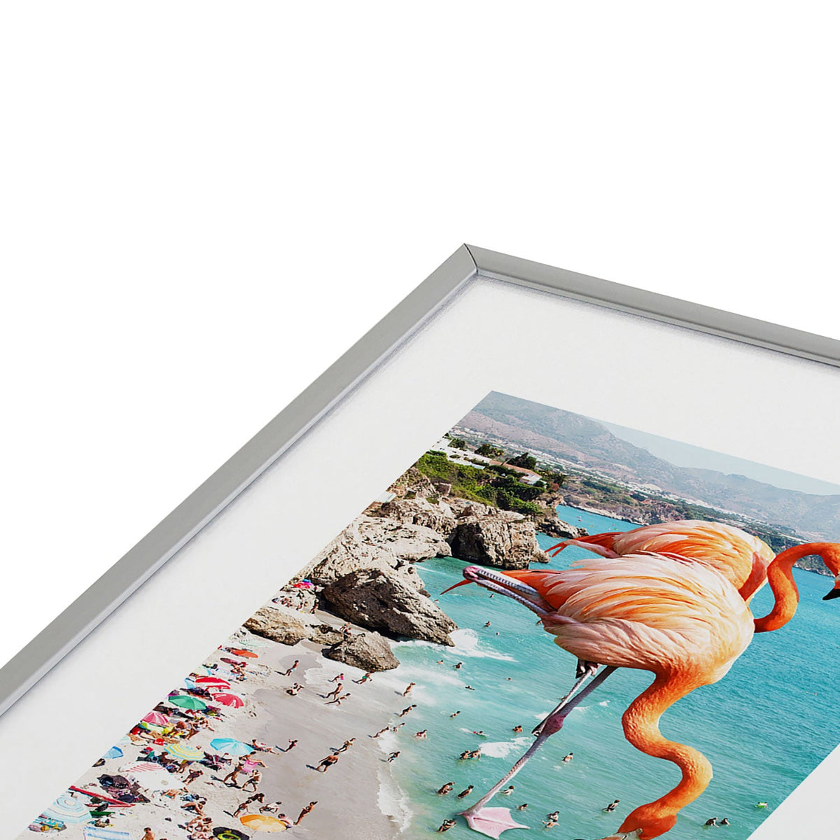 83 Oranges Flamingos on the Beach Wildlife Metal Framed Art Print