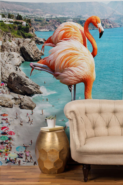 83 Oranges Flamingos on the Beach Wildlife Tapestry