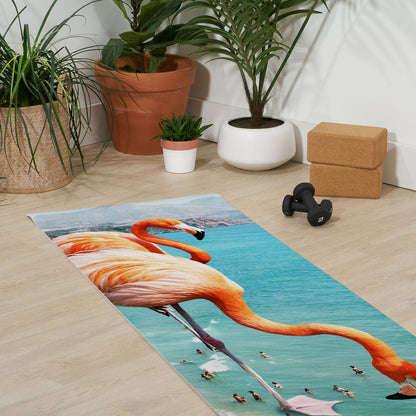 83 Oranges Flamingos on the Beach Wildlife Yoga Mat