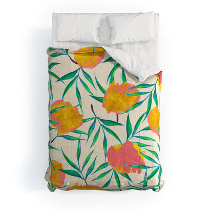 83 Oranges Floral Blush Gold Comforter