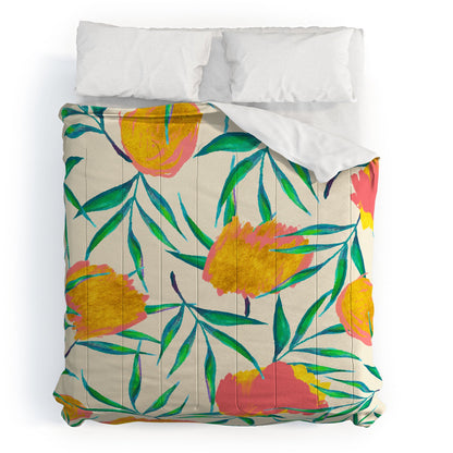 83 Oranges Floral Blush Gold Comforter