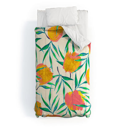 83 Oranges Floral Blush Gold Comforter