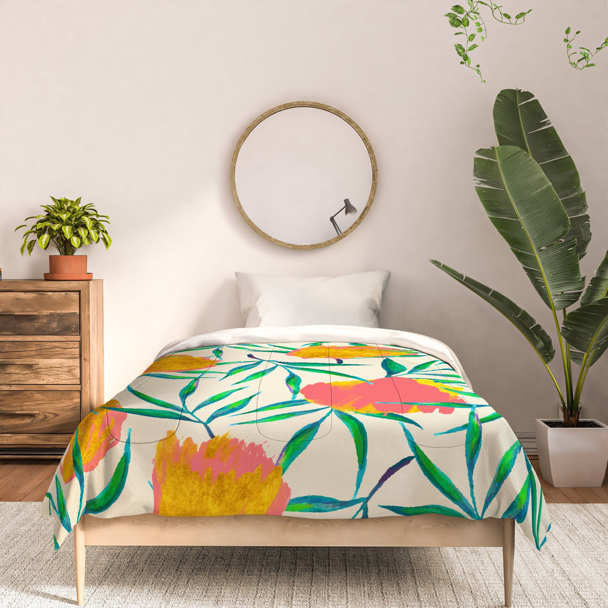 83 Oranges Floral Blush Gold Comforter