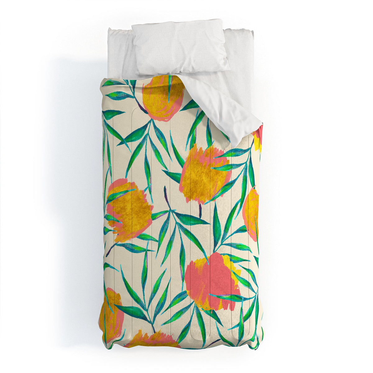 83 Oranges Floral Blush Gold Comforter
