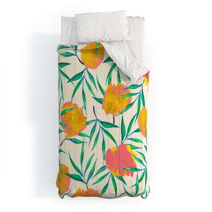 83 Oranges Floral Blush Gold Comforter
