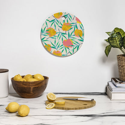 83 Oranges Floral Blush Gold Cutting Board Round