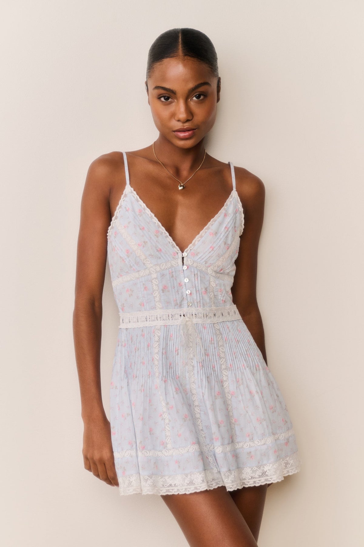 Zirelle Floral Cotton Lace-Trimmed Mini Dress