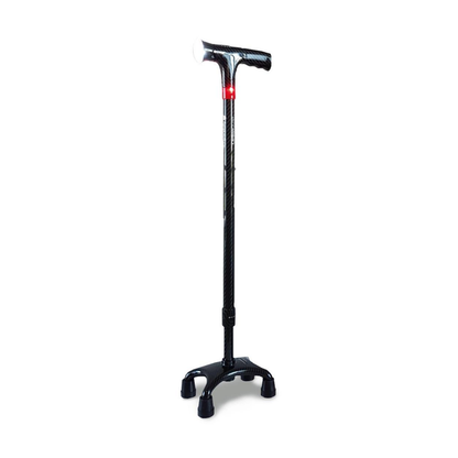AgeGracefully Carbon Fiber Quad Cane Essential Handle with Manual Alarm / Small Quad