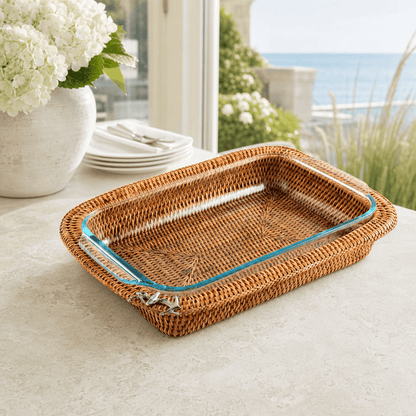 Anchor Hand Woven Wicker Rattan 3qt Rectangular Casserole Holder 2