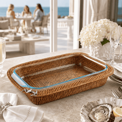 Anchor Hand Woven Wicker Rattan 3qt Rectangular Casserole Holder 6