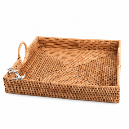 Anchor Hand Woven Wicker Rattan Large Square Tray 1