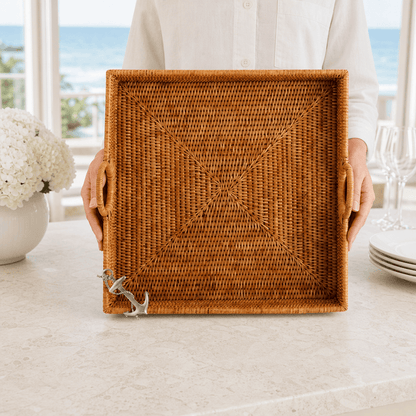 Anchor Hand Woven Wicker Rattan Large Square Tray 3
