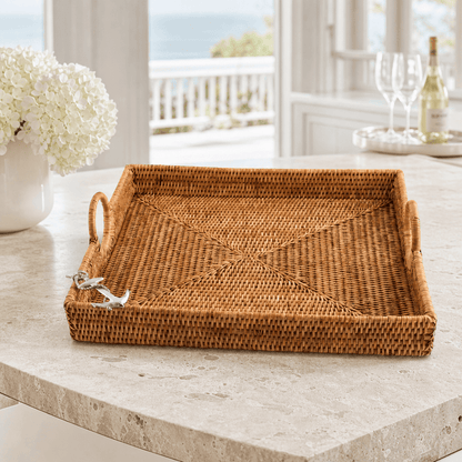 Anchor Hand Woven Wicker Rattan Large Square Tray 5