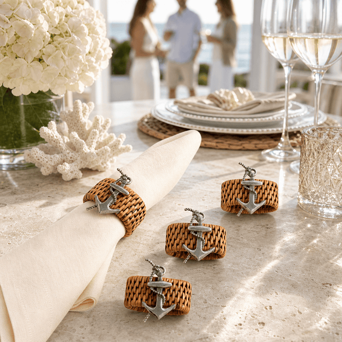 Anchor Hand Woven Wicker Rattan Napkin Ring - Set of 4 6