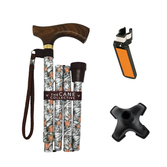 Day Hibiscus Cane by The Cane Collective Yes (with Reflective Cane Holder & SkyMed Quad Tip)