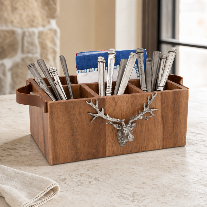 Elk Head Handles Wood Flatware Caddy 2