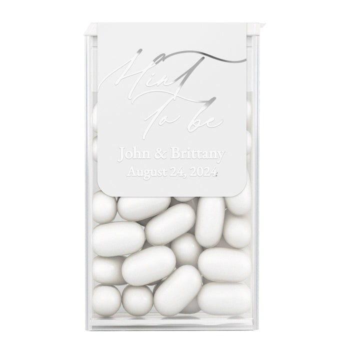 XOXOKristen personalized “Mint to Be” labels in silver foil with modern calligraphy and serif font combination, shown on sticker sheets – XOXOKristen