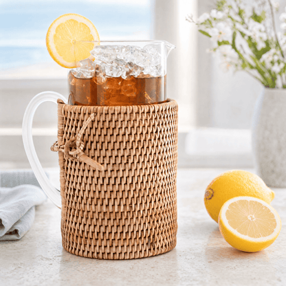 Glass Pitcher Hand Woven Wicker Natural Rattan Cover 2