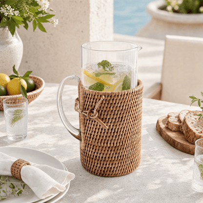 Glass Pitcher Hand Woven Wicker Natural Rattan Cover 7