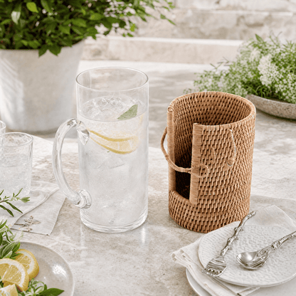 Glass Pitcher Hand Woven Wicker Natural Rattan Cover 8