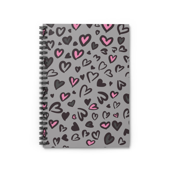 Gray Leopard Hearts Spiral Lined Notebook