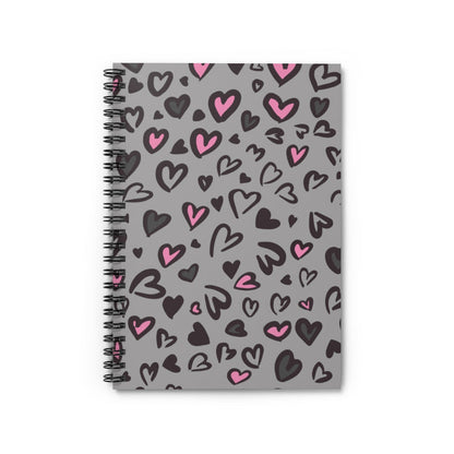 Gray Leopard Hearts Spiral Lined Notebook