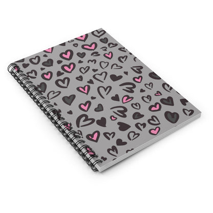 Gray Leopard Hearts Spiral Lined Notebook