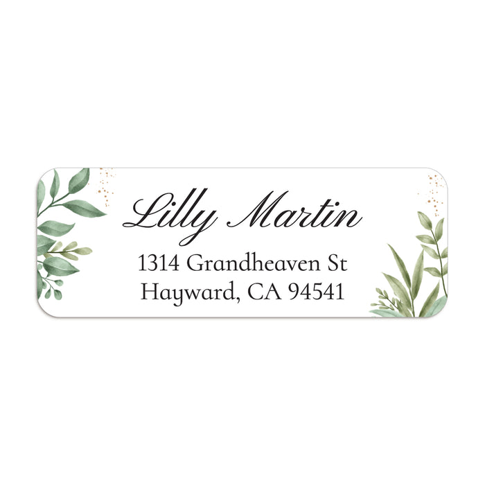 XOXOKristen close-up of return address label with leafy branches, delicate greenery accents, and calligraphy-style font - XOXOKristen