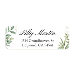 XOXOKristen close-up of return address label with leafy branches, delicate greenery accents, and calligraphy-style font - XOXOKristen