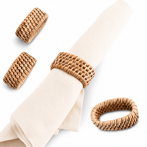 Hand Woven Rattan Napkin Ring - Set of 4 1