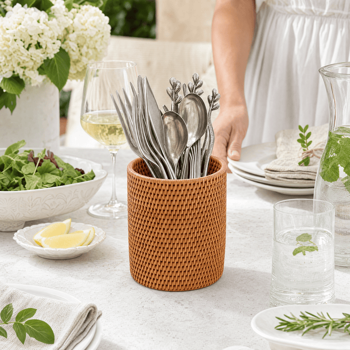 Hand Woven Wicker Rattan Utensils Holder 6
