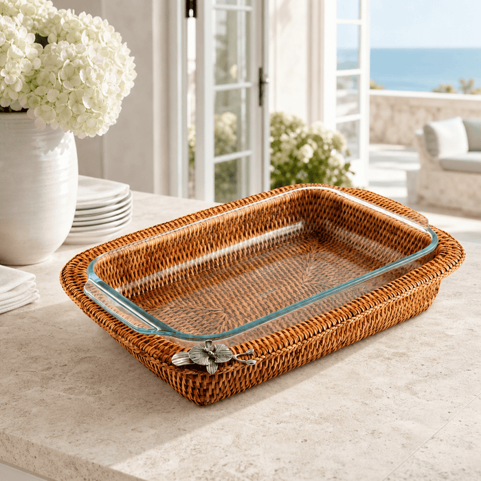 Orchid Hand Woven Wicker Rattan 3qt Rectangular Casserole Holder 2