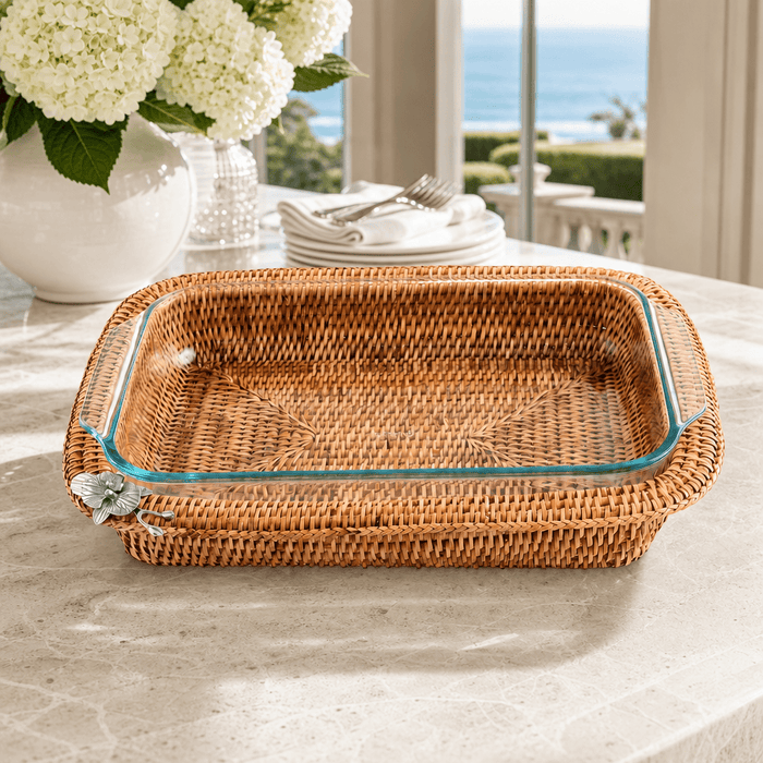 Orchid Hand Woven Wicker Rattan 3qt Rectangular Casserole Holder 3