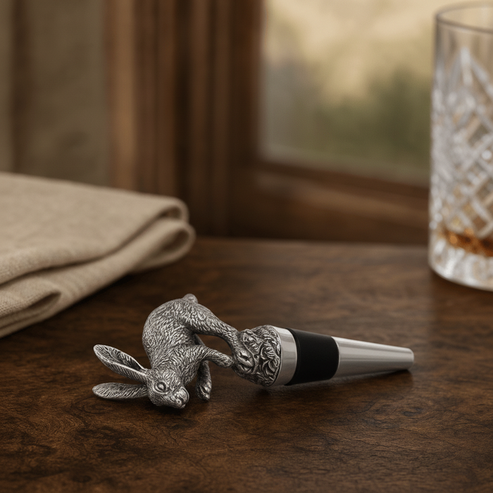 Pewter Jumping Hare Bottle Stopper 2