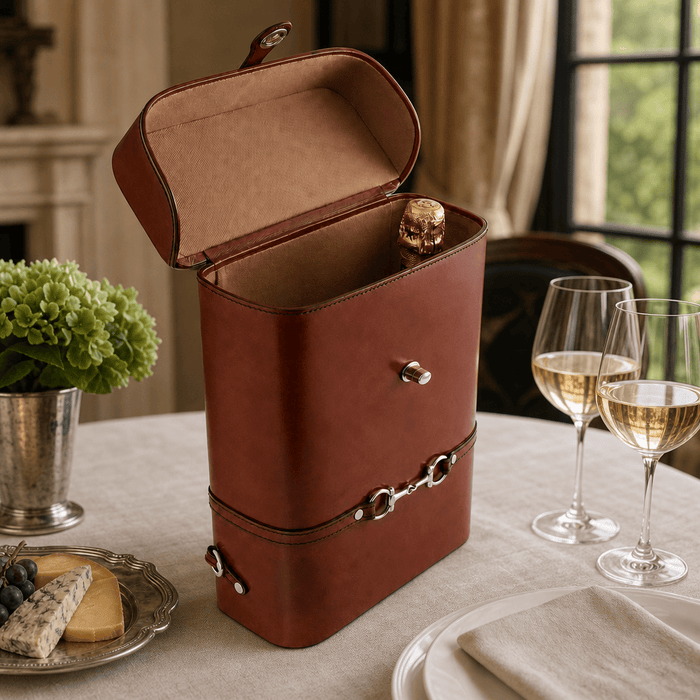 Premium Genuine Leather Double Wine Bottle Carrier / Tote with Bit Design 6