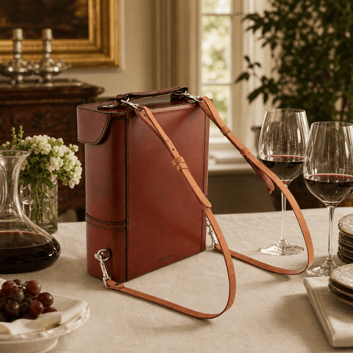 Premium Genuine Leather Double Wine Bottle Carrier / Tote with Bit Design 7