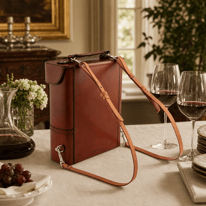 Premium Genuine Leather Double Wine Bottle Carrier / Tote with Bit Design 7