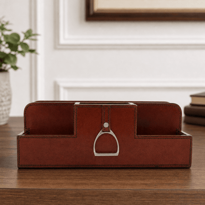 Premium Genuine Leather Stirrup Desk Organizer for Office 1