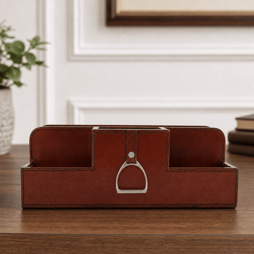 Premium Genuine Leather Stirrup Desk Organizer for Office 1