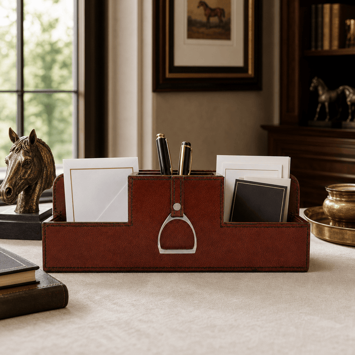 Premium Genuine Leather Stirrup Desk Organizer for Office 2