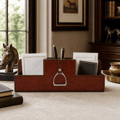 Premium Genuine Leather Stirrup Desk Organizer for Office 2