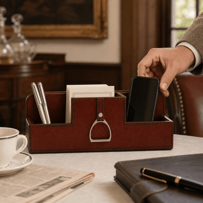 Premium Genuine Leather Stirrup Desk Organizer for Office 4