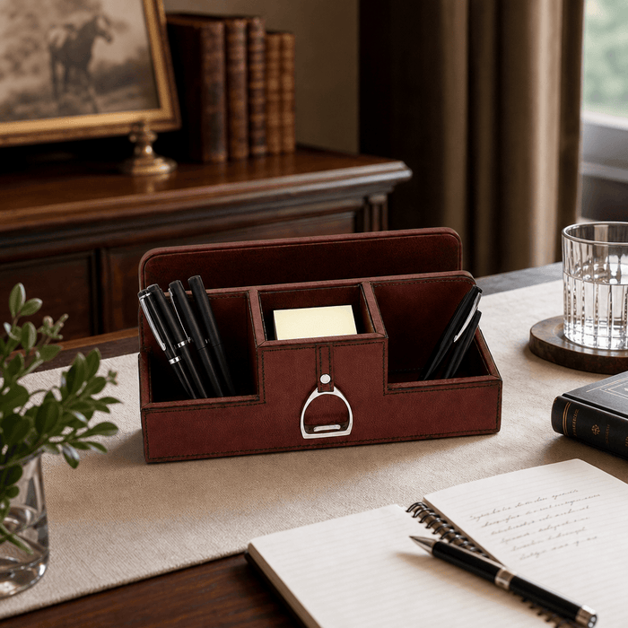 Premium Genuine Leather Stirrup Desk Organizer for Office 5