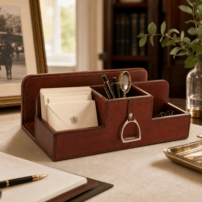 Premium Genuine Leather Stirrup Desk Organizer for Office 7
