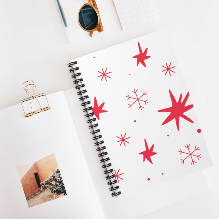 Red Snowflakes Spiral Lined Notebook