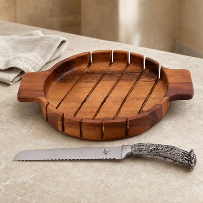 Round Bread Board with Antler Knife 2