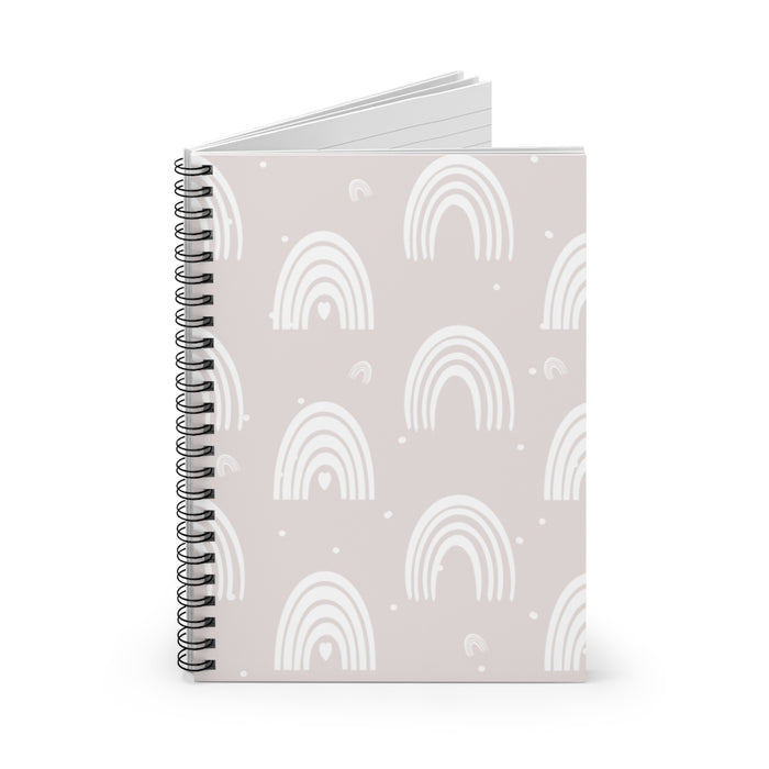Soft Pink Boho Rainbow Spiral Lined Notebook