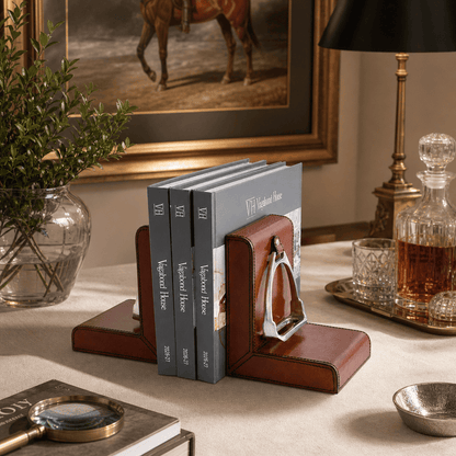 Stirrup Cognac Leather Bookends 3